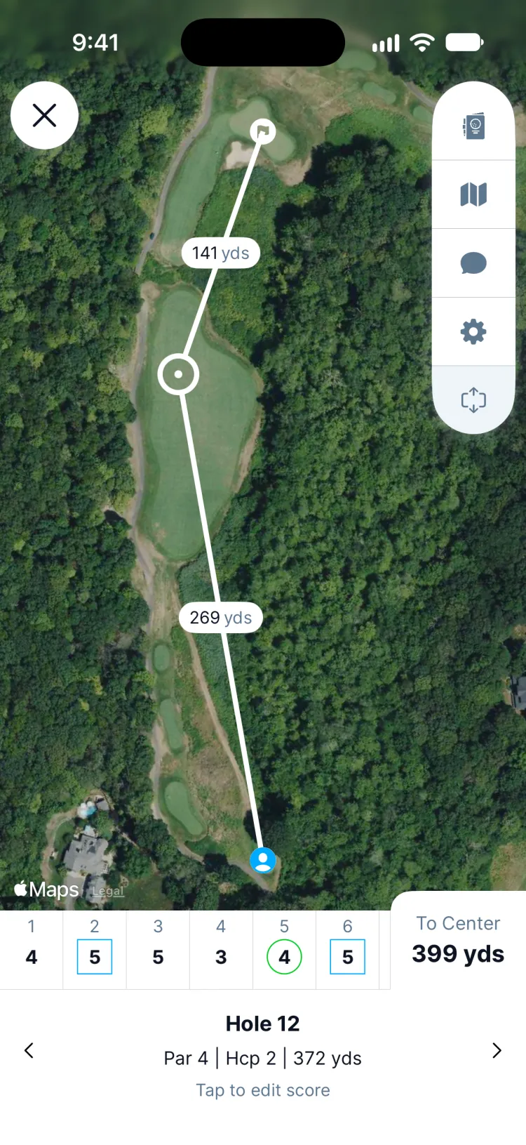 Course GPS with distances on the hole